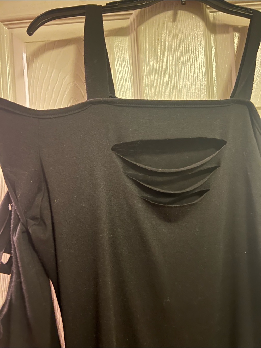 Black Cold-Shoulder Top with Distressed Cutouts On Chest & Arms- Size Medium - Picture 8 of 13